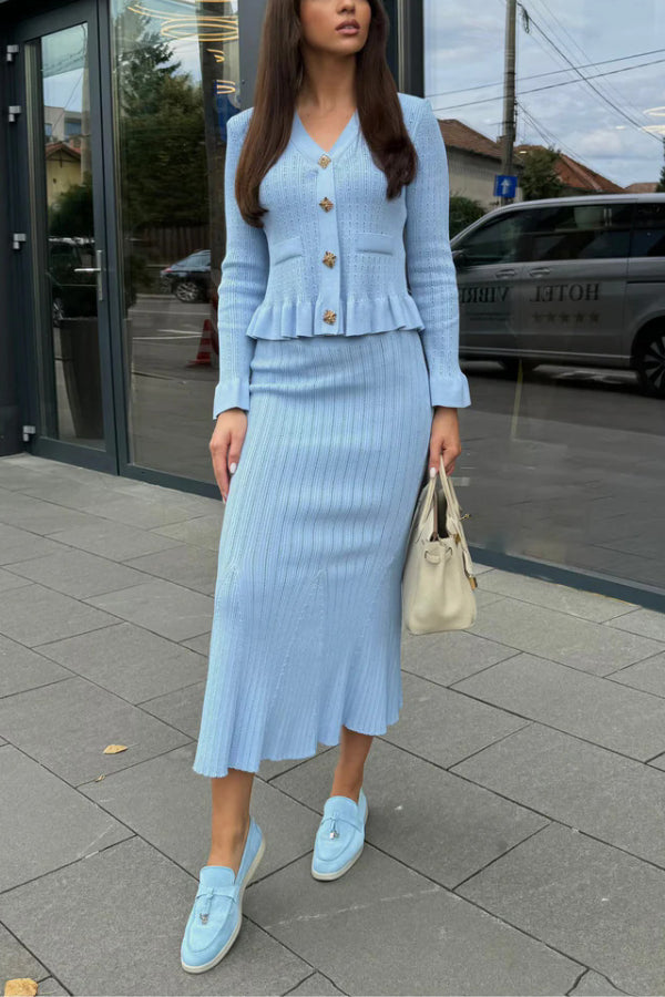 | Jacka &amp; Bred Flared Kjol stickad Set