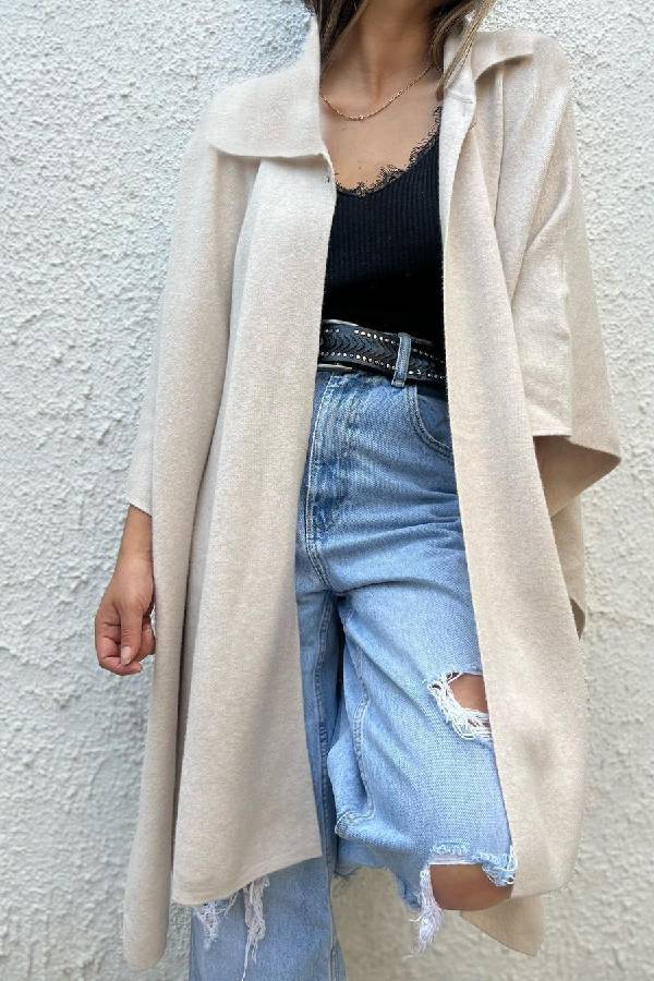 | Färg casual Cardigan Lös Single-Button Windbreaker Jacka