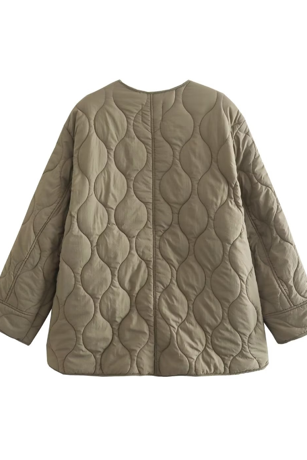 | Färg Lös Round Neck vadderad Jacka