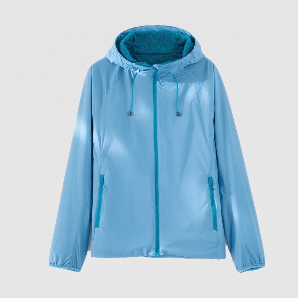 Dam Lätt Jacka med Huva med Teddy Foder, Vindtät Shell och Zippered Fickor