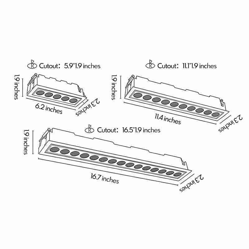 2 ST LED Infällda Takspotlights Grille LED Linjär Lampa