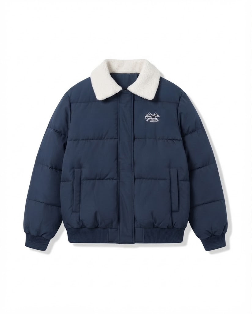 Dam Urban Boxig Puffer med Sherpa Shawl Krage, Quiltad Square Design och Elastic Ribbed Muddar