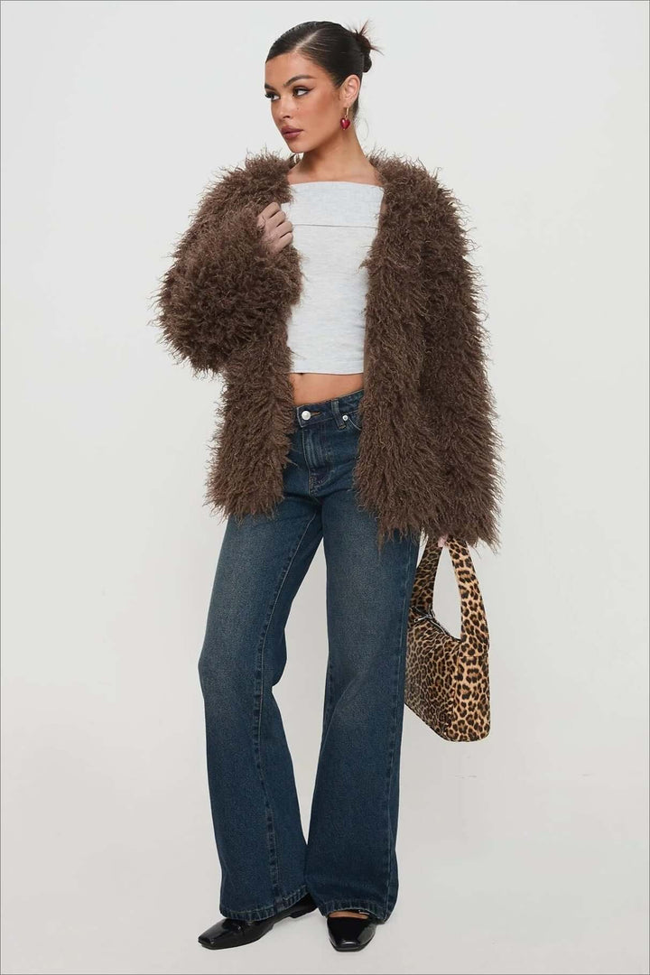 | Fluffy Brun Fusk Päls oversize Jacka