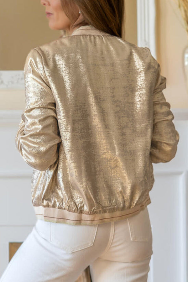 | Khaki metalllic Dragkedja Baseball Jacka