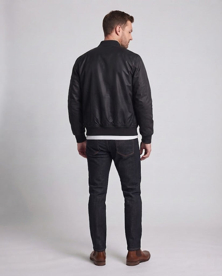 Herr lätt nylon flight bomber med ärm ficka, double dragkedja, och ribbade muddar