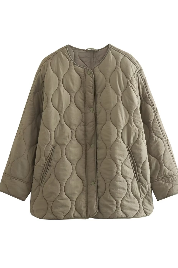 | Färg Lös Round Neck vadderad Jacka