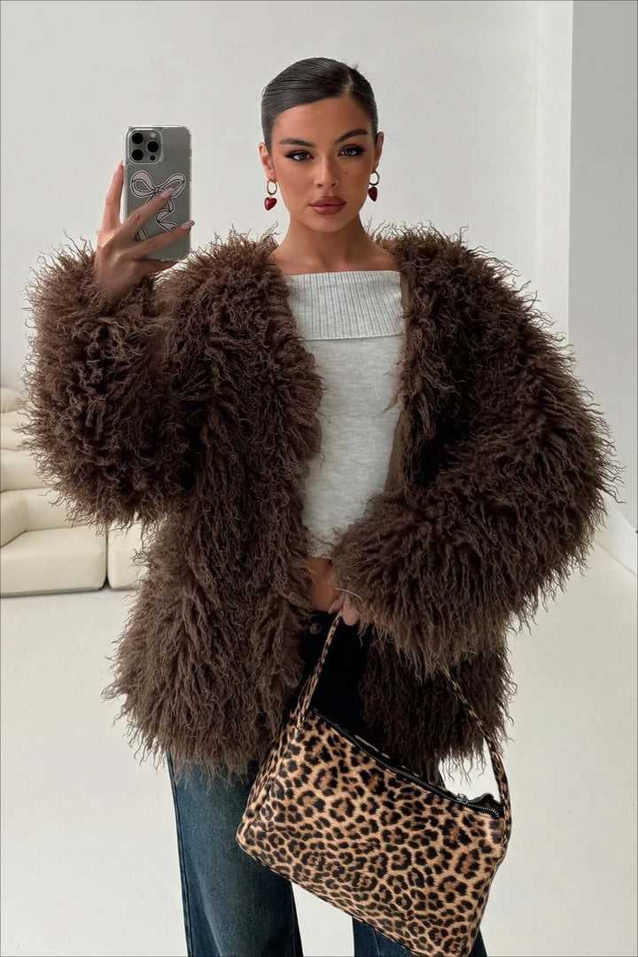 | Fluffy Brun Fusk Päls oversize Jacka