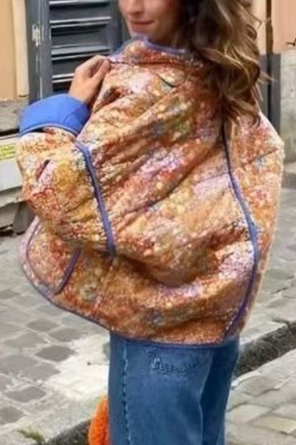 | Colorblock Large Bag ståkrage quiltad Jacka Tillverkad Av Bomull