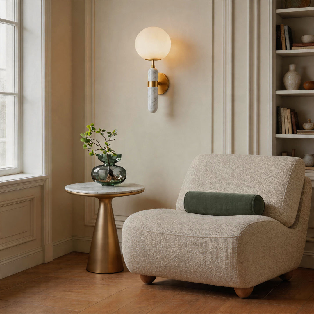 Guld Väggsconces Belysning Modern Minimalistisk Marmor Mässingslampa
