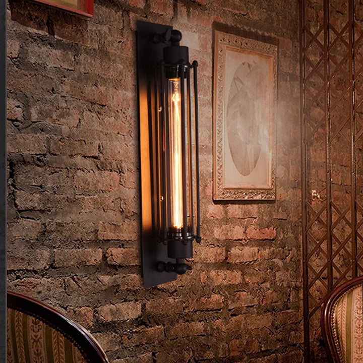 [Öppen Låda] Vintage Industriell Vägglampa Svart Järn Linjär Lampa