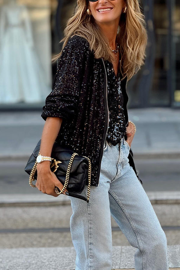 | Mode klassisk Sequin Jacka