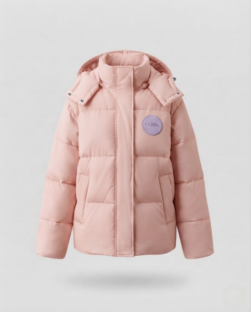 Dam Oversize Kort Quiltad Jacka med Hög Stå Krage och Dekorativ Patch Application