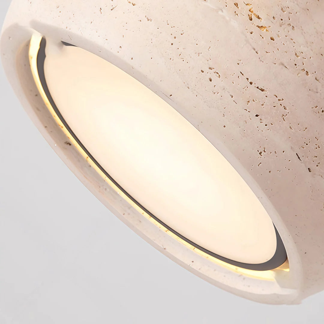 Flush Mount Entry Light Wabi-Sabi Travertine and Wood LED Light