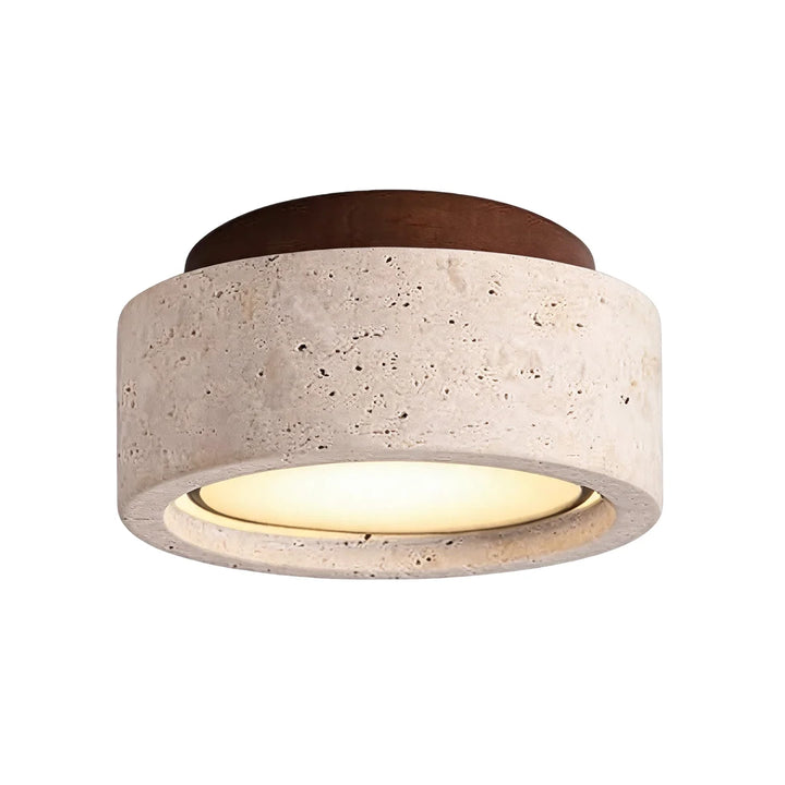 Flush Mount Entry Light Wabi-Sabi Travertine and Wood LED Light
