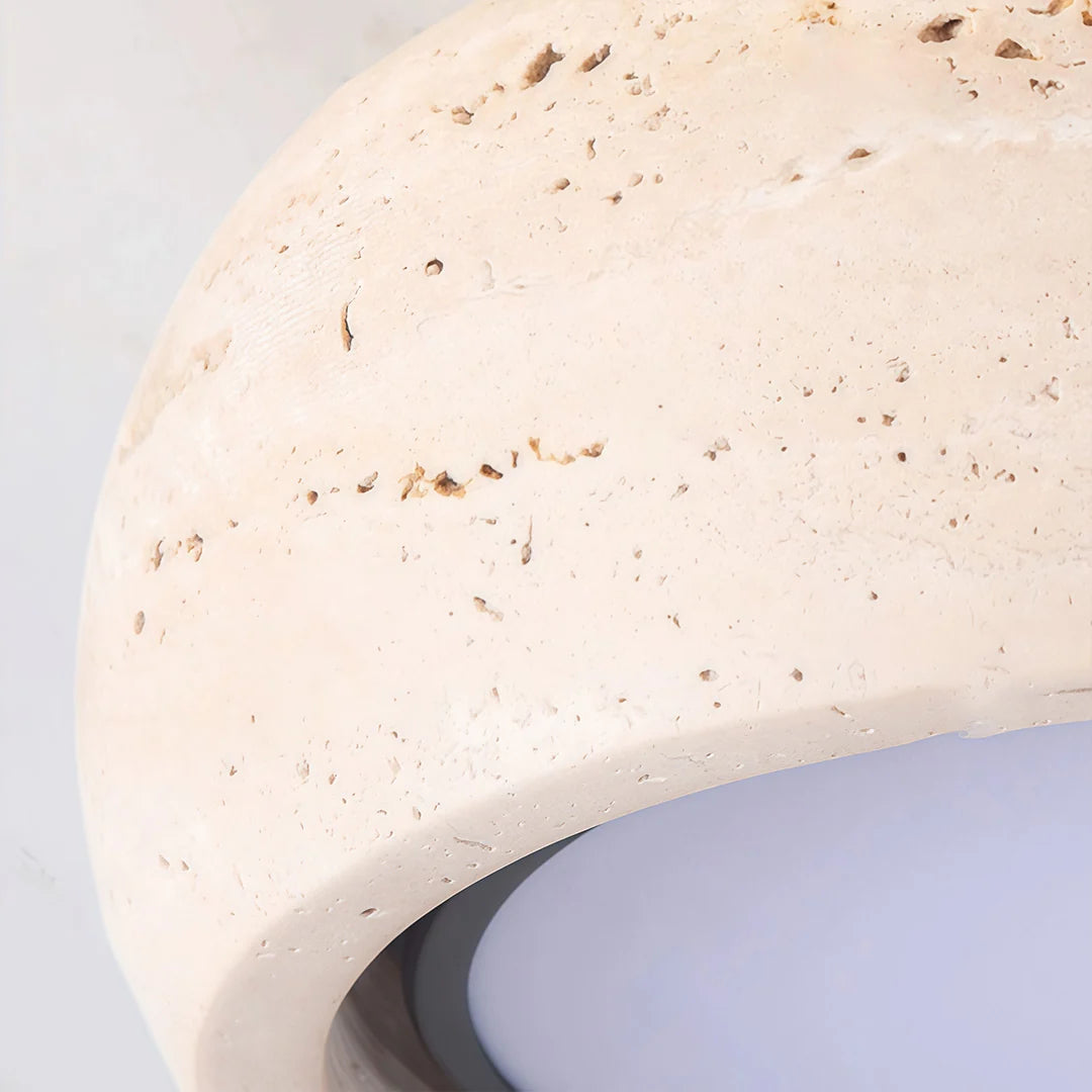 Flush Mount Entry Light Wabi-Sabi Travertine and Wood LED Light