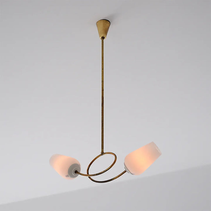 Glas Vintage Kandelaber Mässing Dubbel Lampa Taklampa