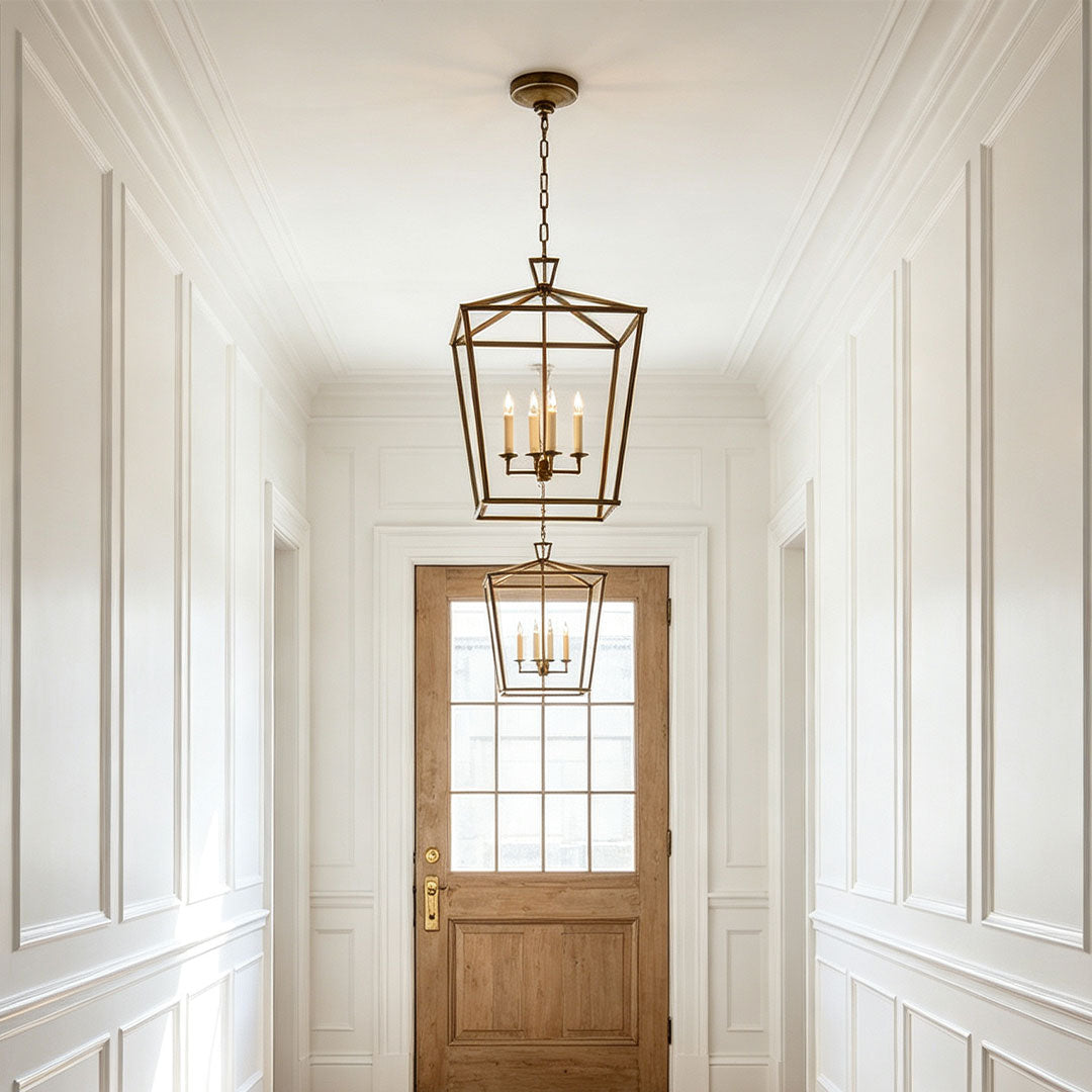 Guld Lantern Chandelier Amerikansk Vintage Järn Taklampa