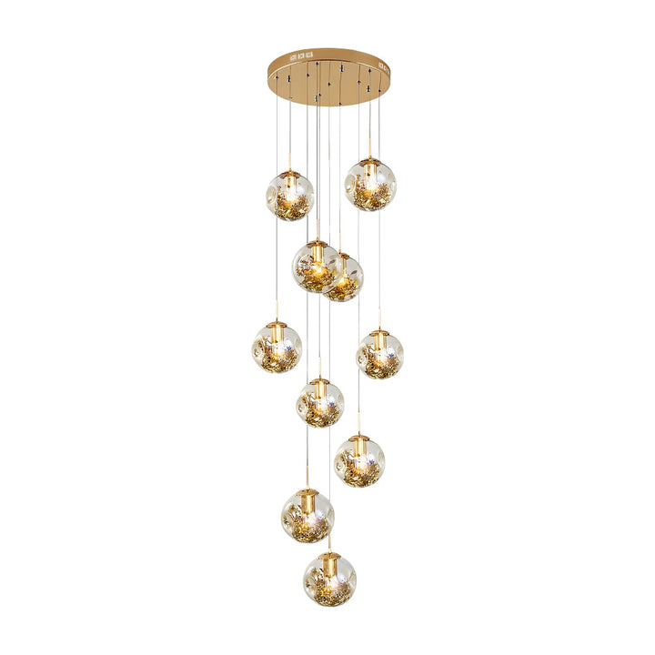 [Open-Box]Guld Trappa Kandelaber Kognac Glas Glob Taklampa
