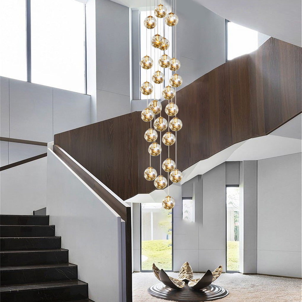 [Open-Box]Guld Trappa Kandelaber Kognac Glas Glob Taklampa