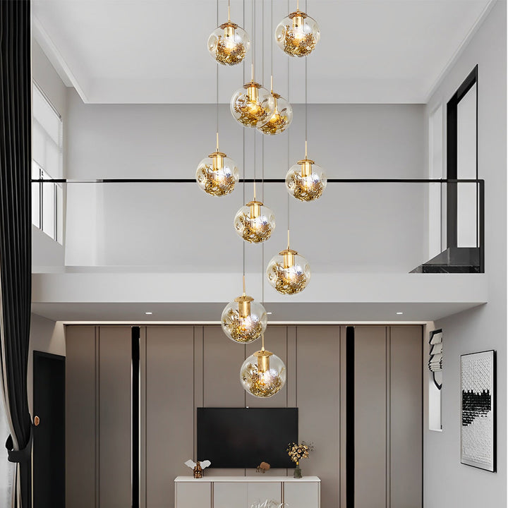 [Open-Box]Guld Trappa Kandelaber Kognac Glas Glob Taklampa