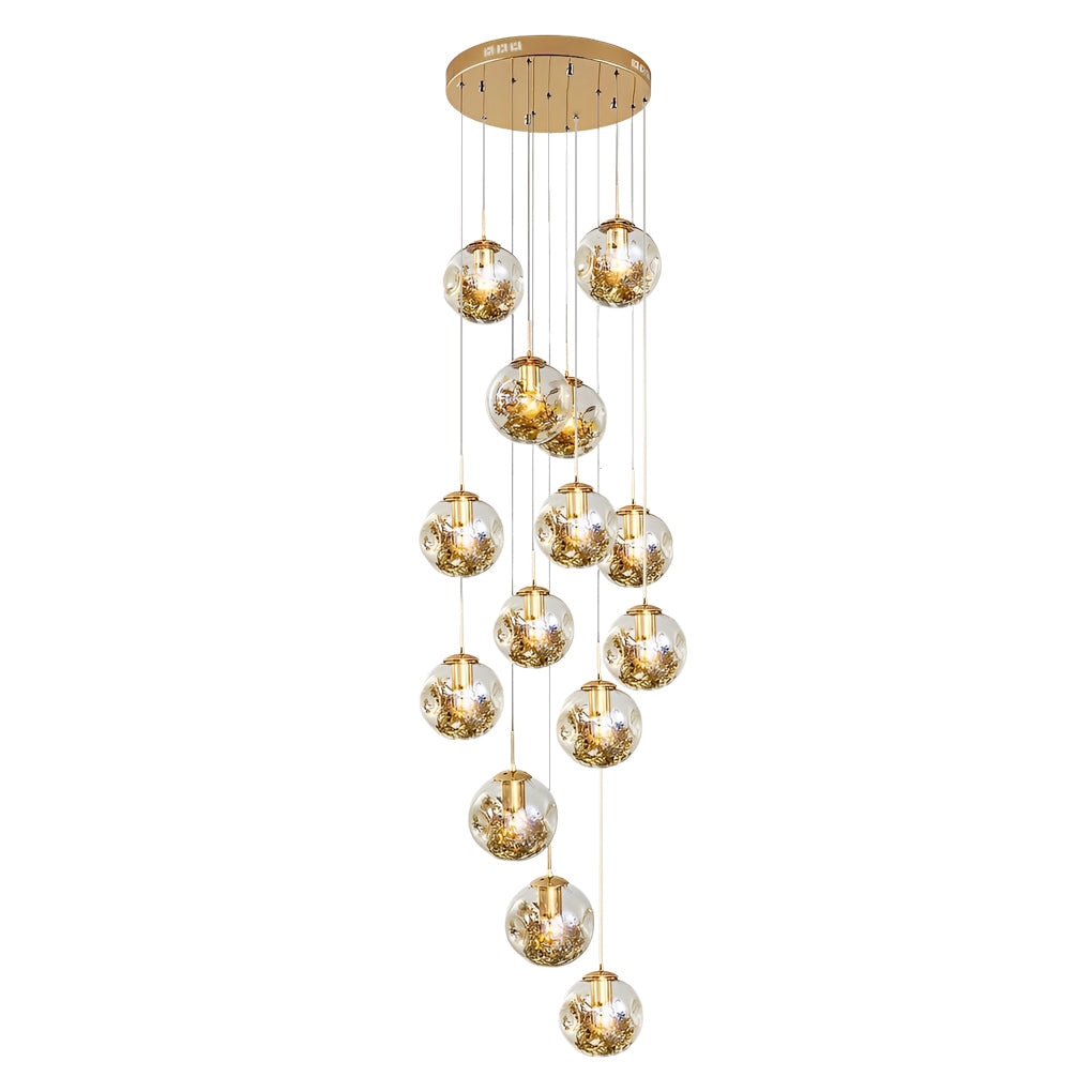 [Open-Box]Guld Trappa Kandelaber Kognac Glas Glob Taklampa