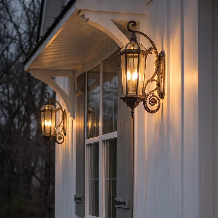 2 ST Lantern Stil Vägglampa Europeisk Glas Utomhusbelysning