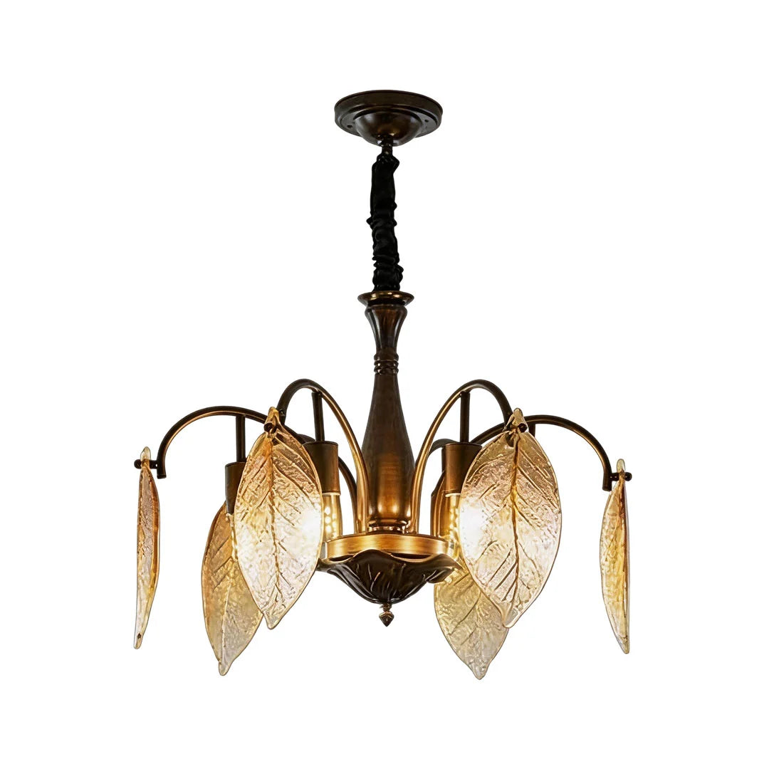 Bladglas Kandelaber Fransk Vintage Ginkgo Blad Taklampa