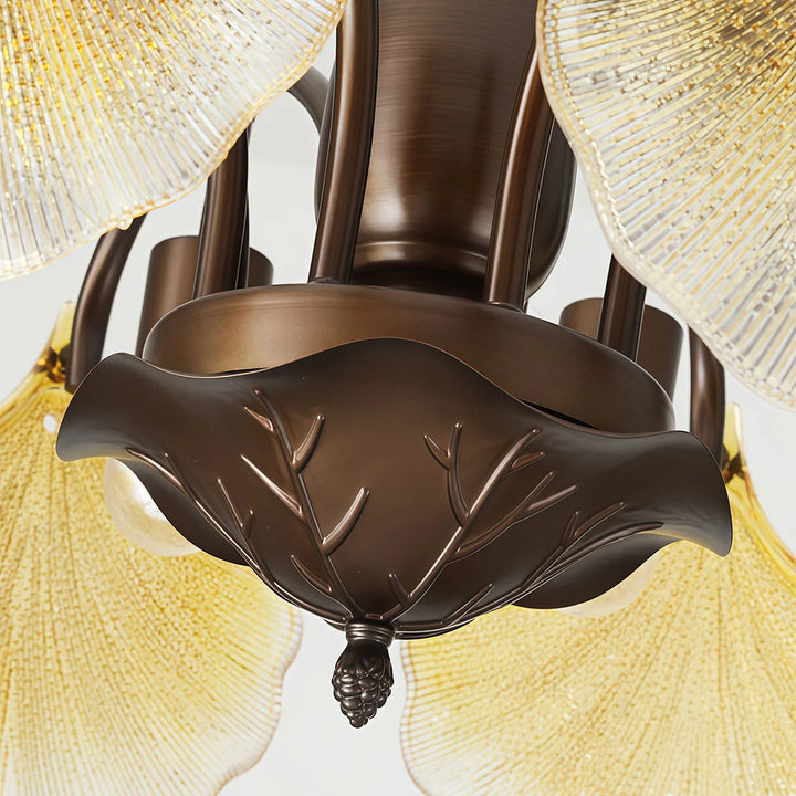 Bladglas Kandelaber Fransk Vintage Ginkgo Blad Taklampa