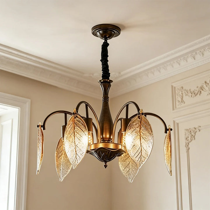 Bladglas Kandelaber Fransk Vintage Ginkgo Blad Taklampa