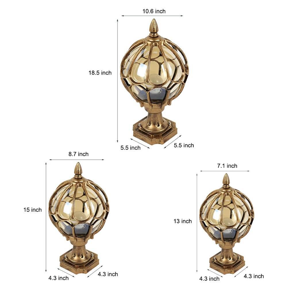 [Öppen Låda] Utomhus Glob Pelarlampor Retro Glas Glob Koppar Staketstolpe Lampa