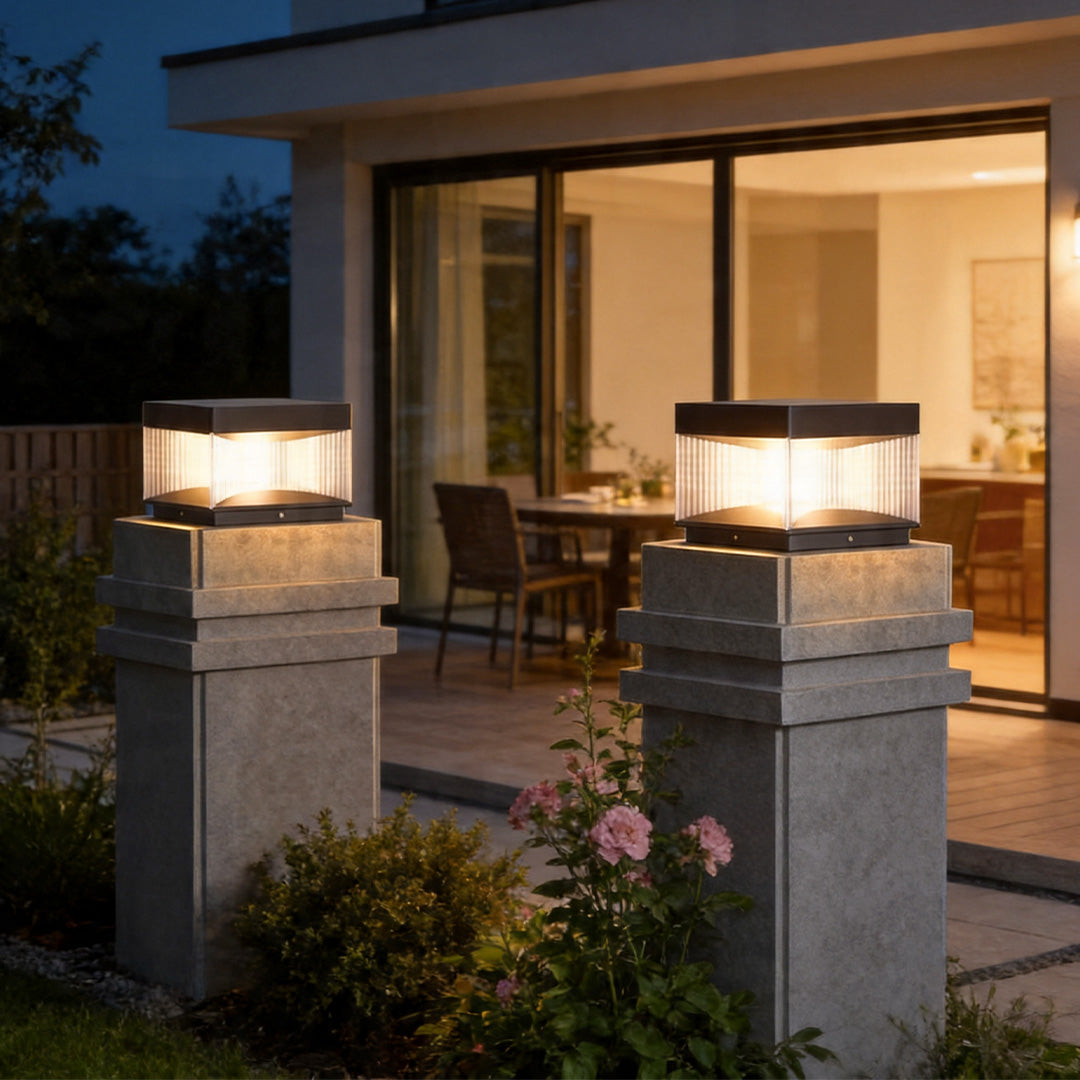 Pillar Lights Utomhus Solenergi Vattentät Villa Trädgårdsport Lampa