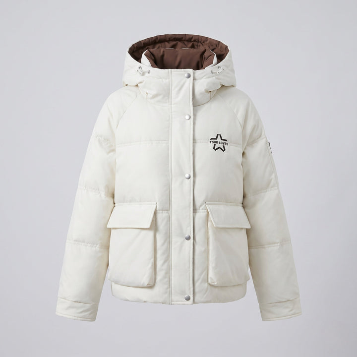 Dam Boxig Vadderad Jacka med Dold Two-Way Front, Contrasting Inner Panel och Funktionell Lock Fickor