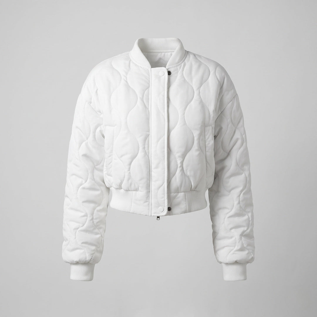 Dam Kort Quiltad Bomberjacka med Organic Circular Quiltad Mönster och Voluminous Ärmar