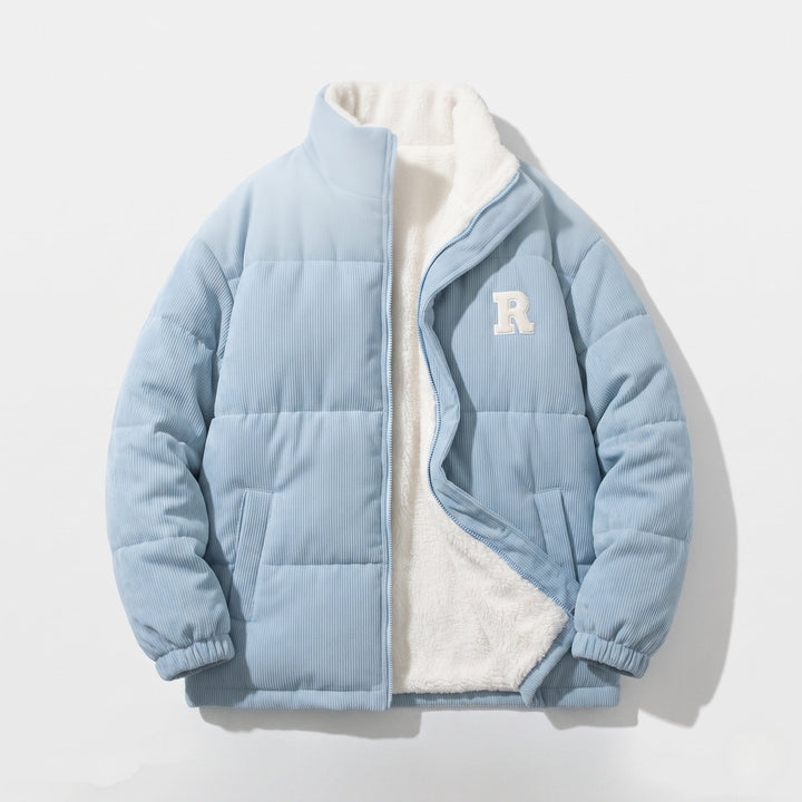 Dam Quiltad Cord Jacka med Teddy Foder, Stå Krage och Oversize Passform