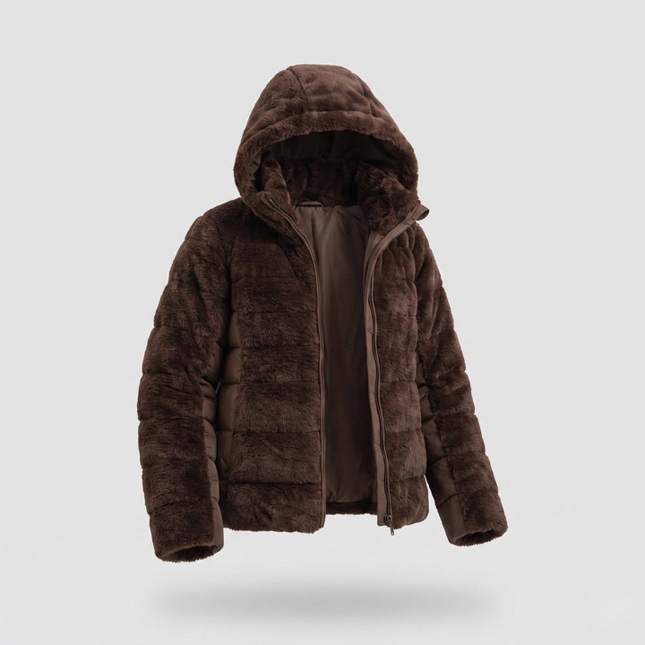 Dam Kort Quiltad Teddy Jacka med Huva och Vadderad Side Panels