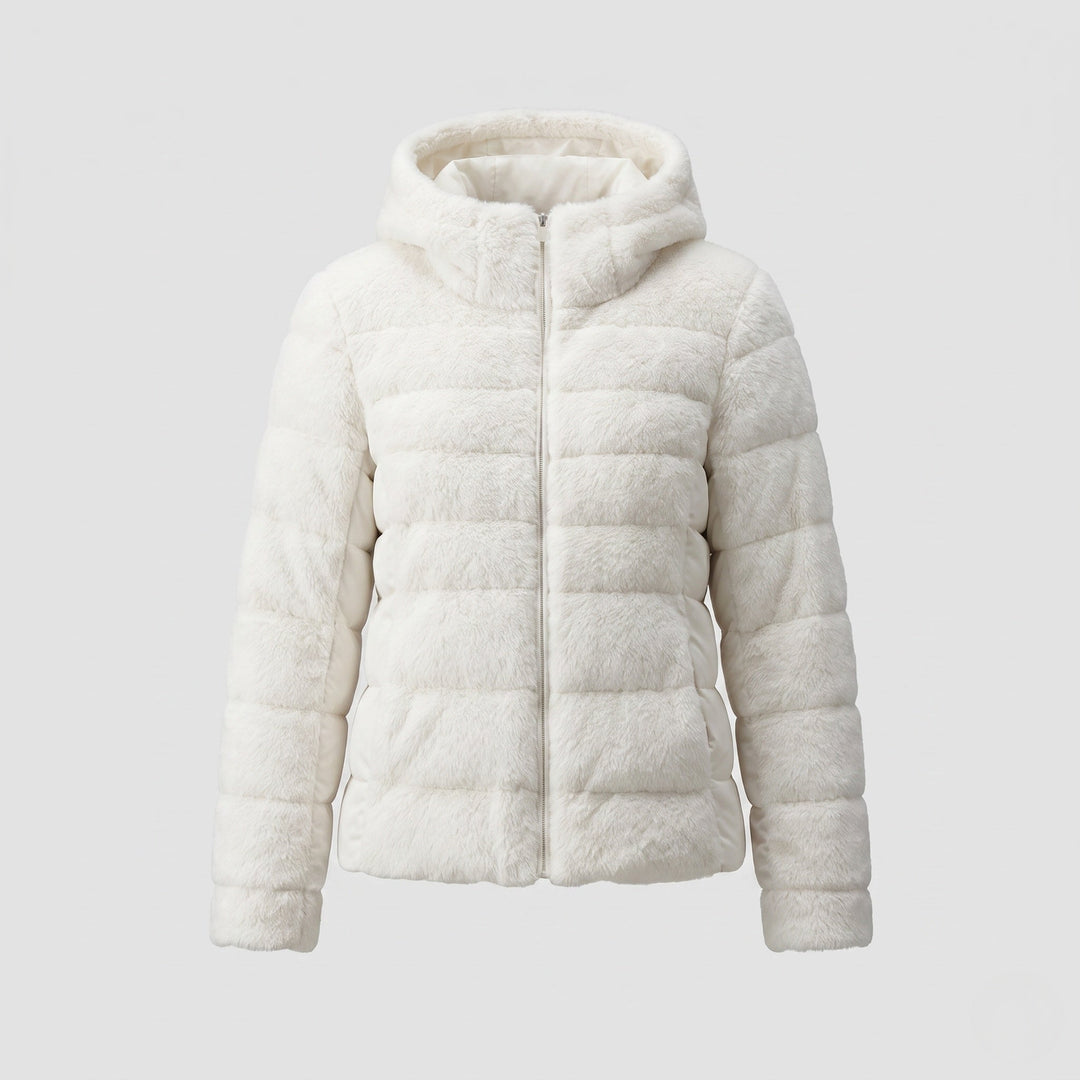 Dam Kort Quiltad Teddy Jacka med Huva och Vadderad Side Panels