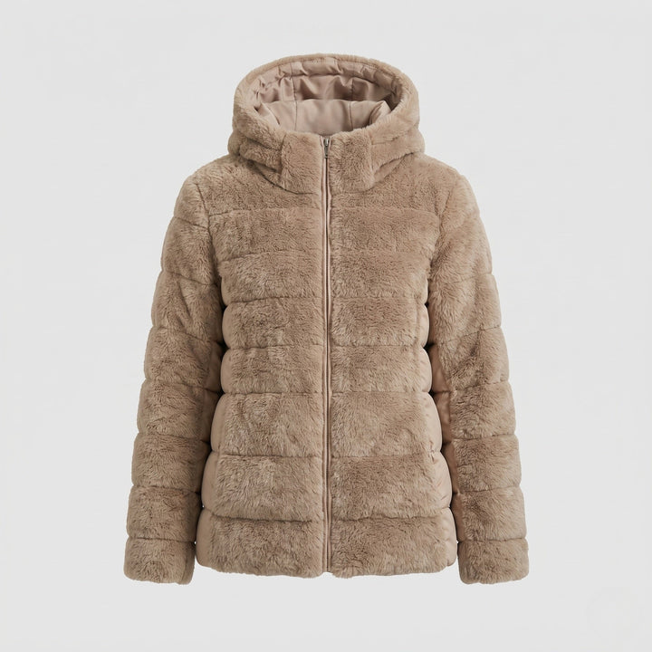 Dam Kort Quiltad Teddy Jacka med Huva och Vadderad Side Panels