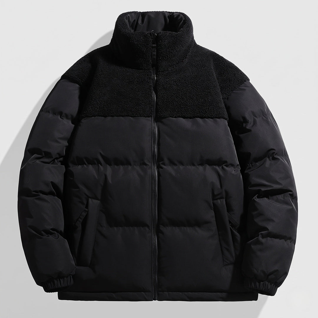 Herr Reversible Vadderad Quiltad Jacka med Teddy Trim och Hög Stående Krage