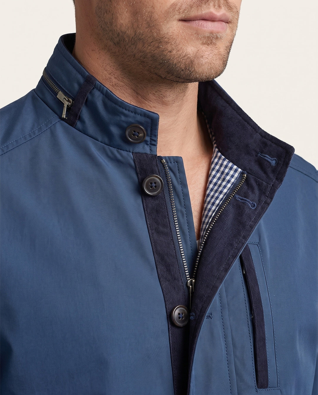Herr Övergångs Jacka med Stående Krage och Suede Trim, Tailored Skärning