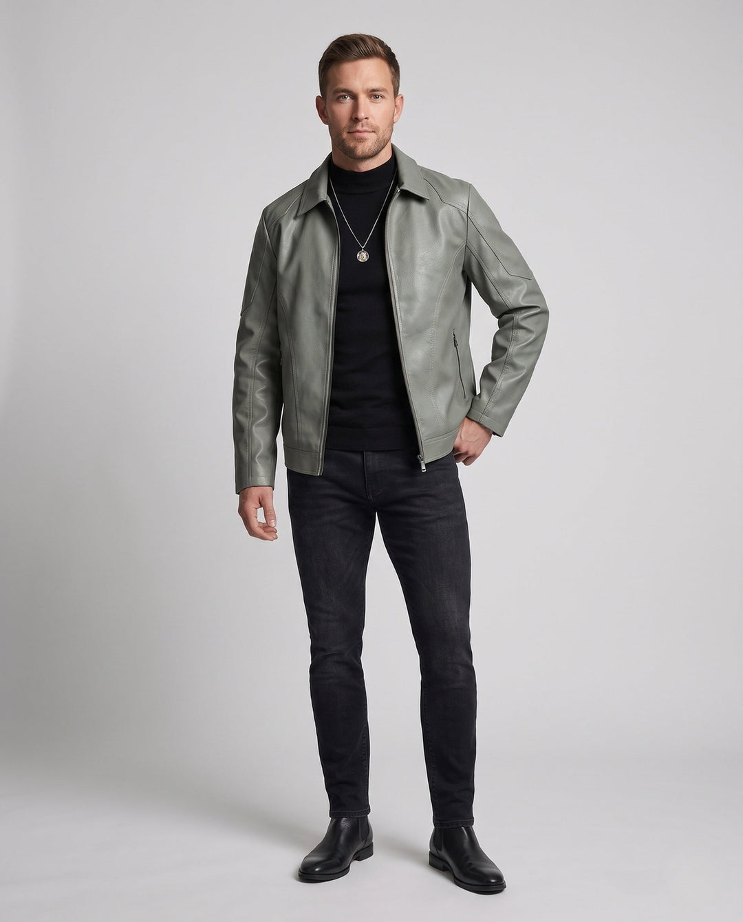 Herr Fashion Konstläder Jacka med Modern Detaljer