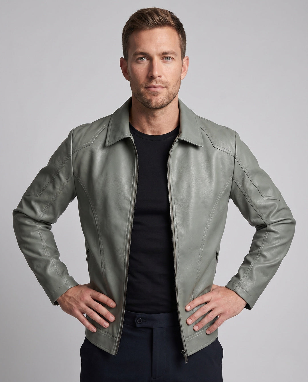 Herr Fashion Konstläder Jacka med Modern Detaljer