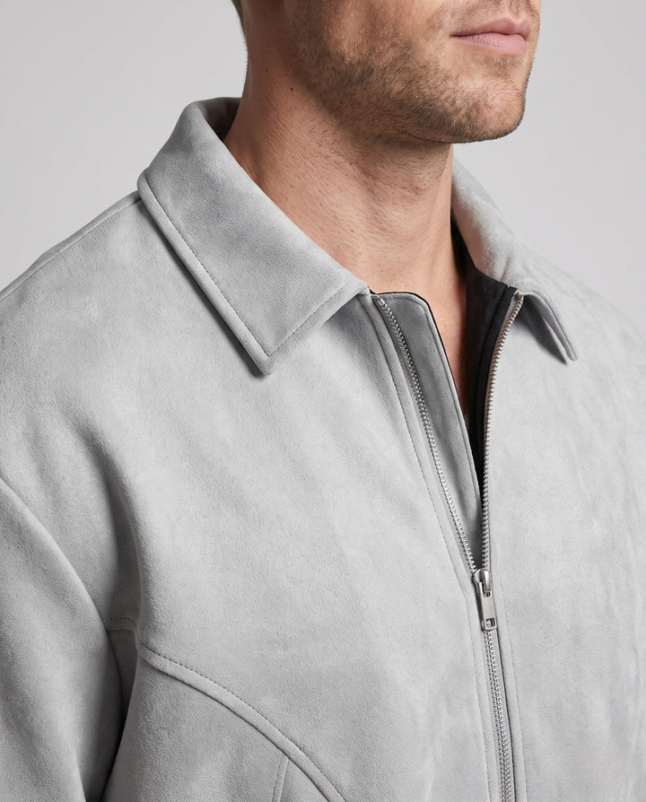 Herr Oversized Suede Look Zip Jacka med Skjorta Krage, Elastisk Muddar och Lock Fickor