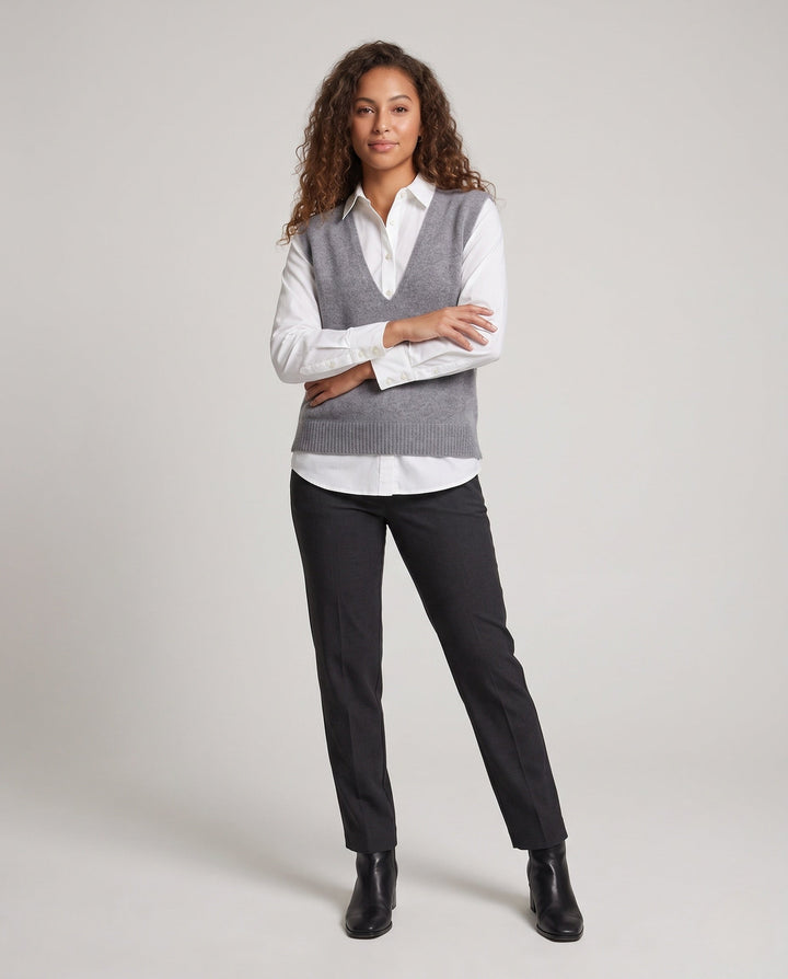 Dam ärmlös Mohair-stil lång Waistcoat med Deep V-ringning och mjuk Drape