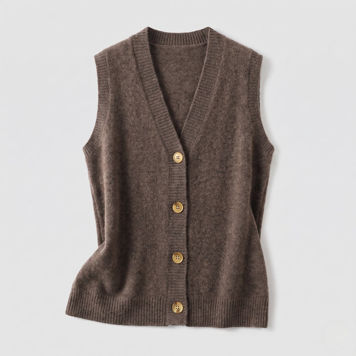 Dam Sleeveless Ullblandning Stickad Väst med V-ringad och Knapplist
