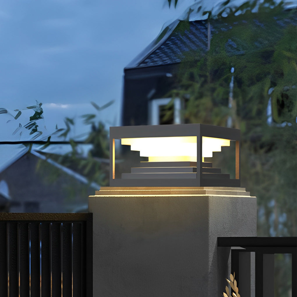 Fyrkantiga Pelarlampor Kreativ Vattentät Svart Modern Lampa