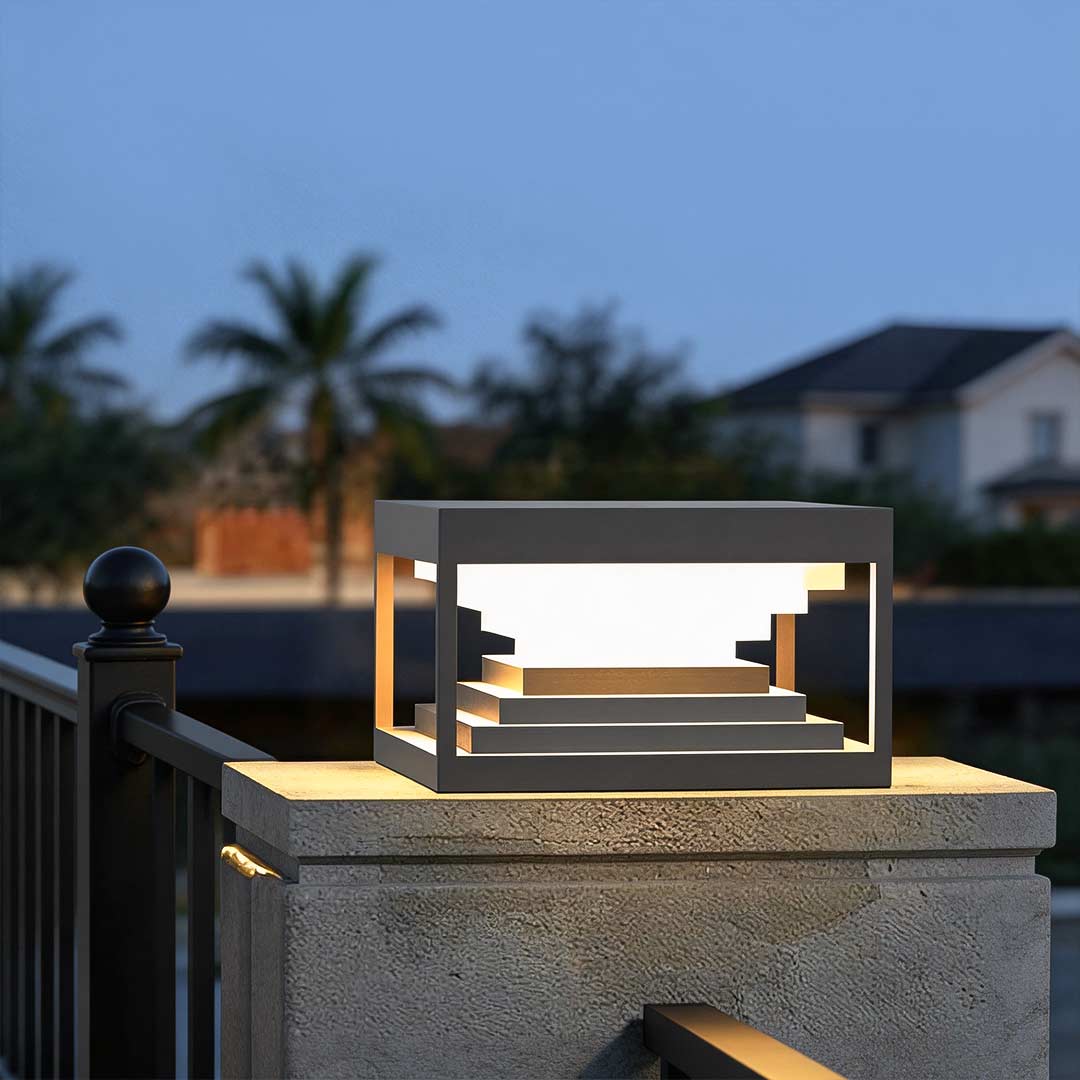 Fyrkantiga Pelarlampor Kreativ Vattentät Svart Modern Lampa