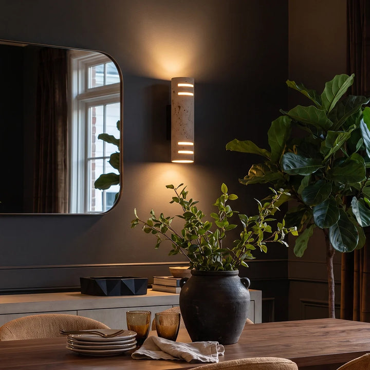Sten Vägglampa Naturlig Gul Travertin Utomhus LED Lampa