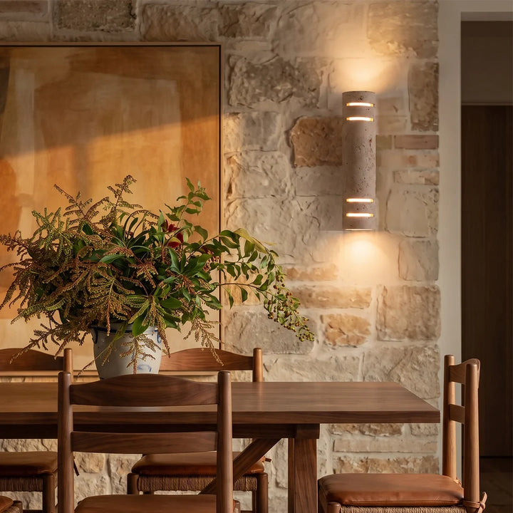 Sten Vägglampa Naturlig Gul Travertin Utomhus LED Lampa