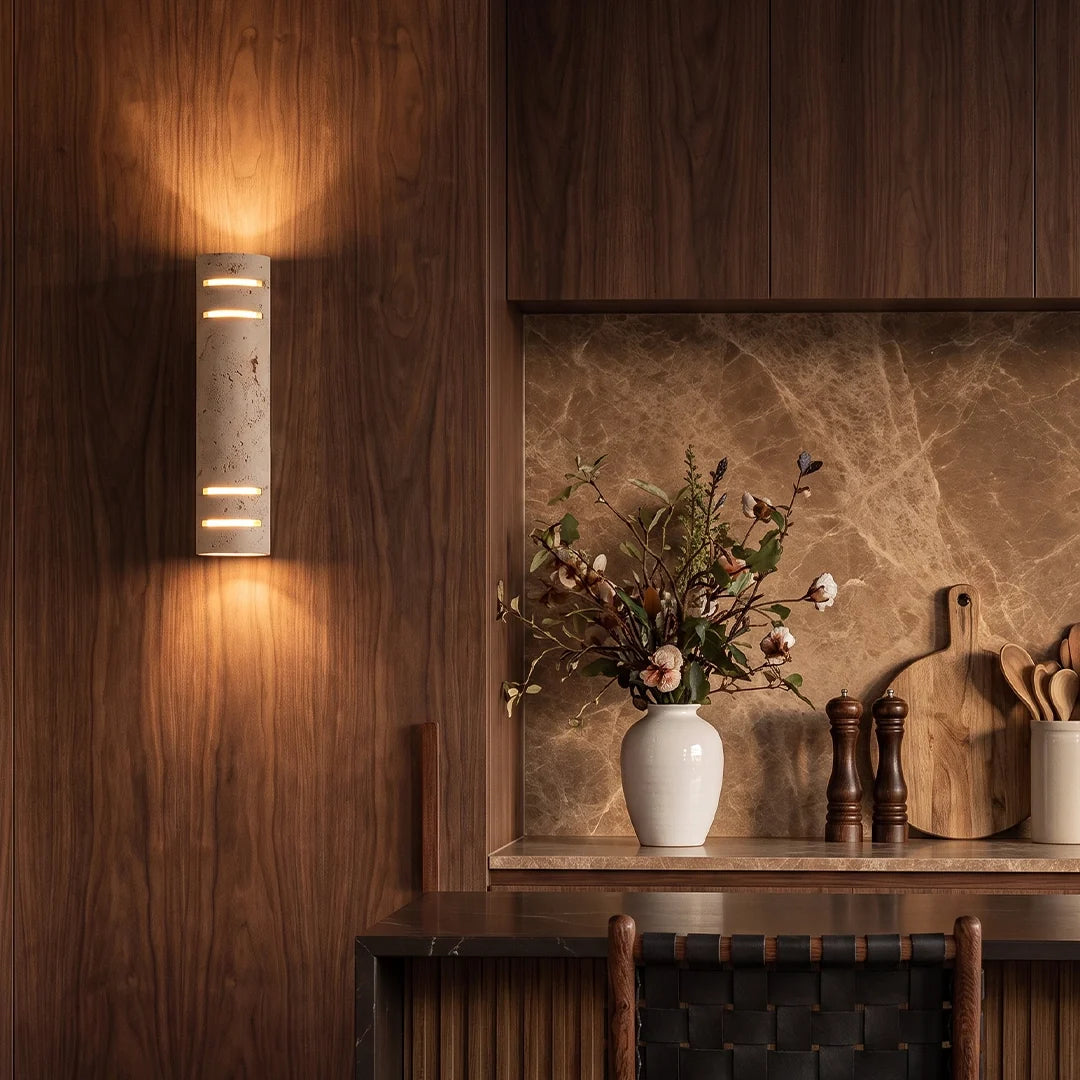 Sten Vägglampa Naturlig Gul Travertin Utomhus LED Lampa