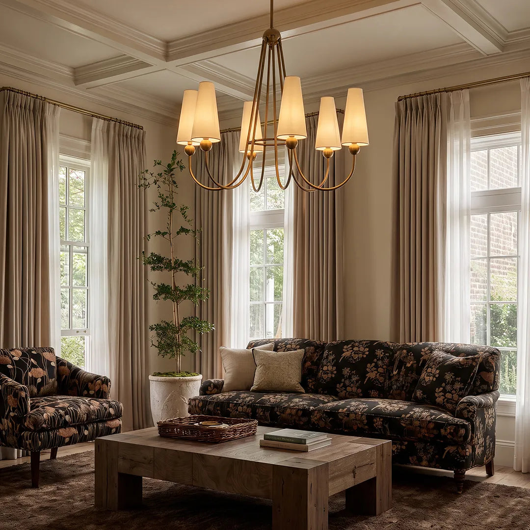 Vintage Solid Brass Chandelier American Fabric Ceiling Light